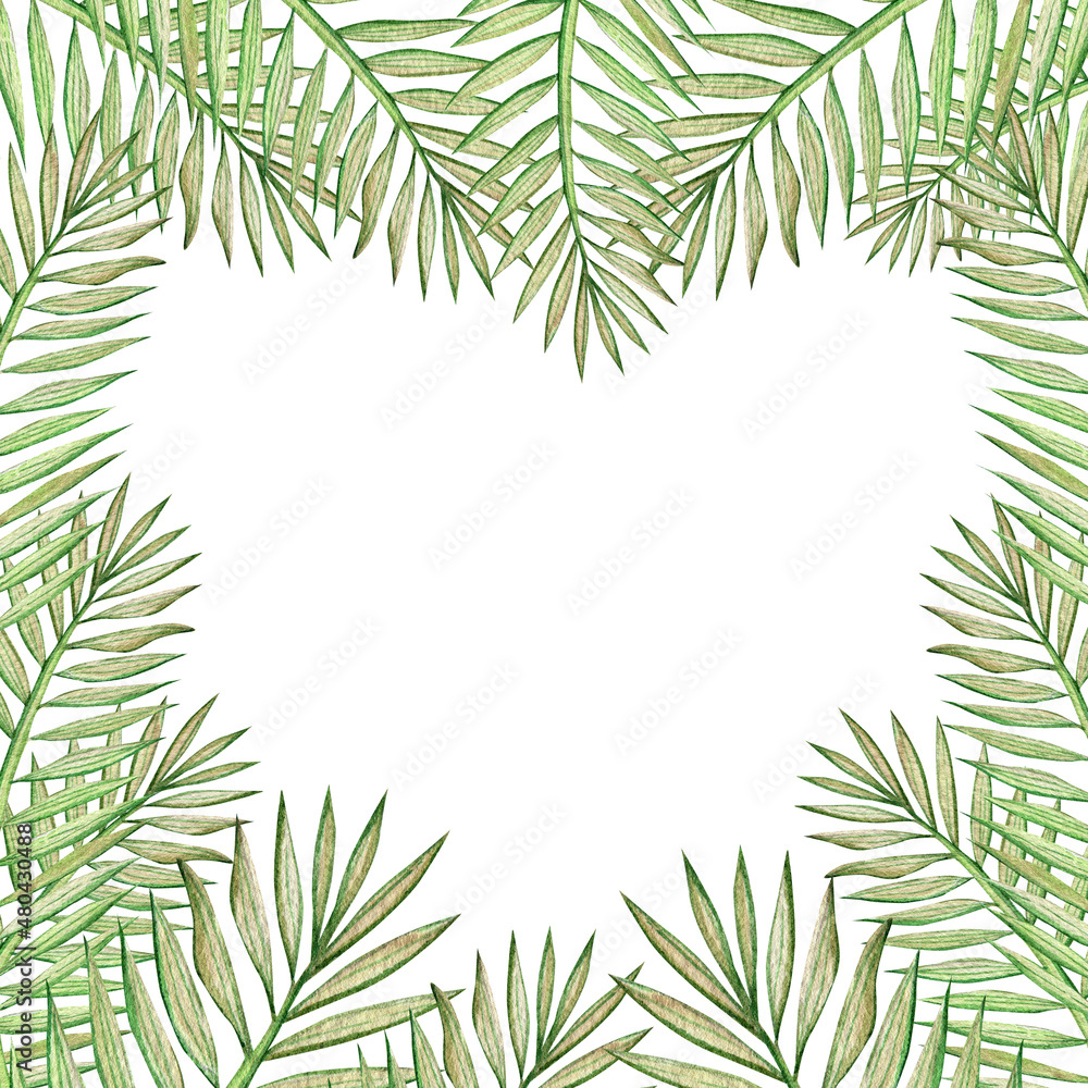 Heart shaped square frame of palm leaves