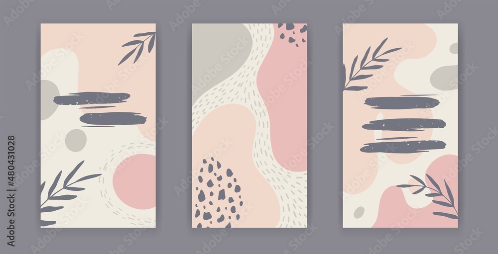 Hand drawn pastel colored vector background. Abstract pastel patterns for social media story, poster, invitation, brochure. Editable templates with space for text. Organic design in pastel colors