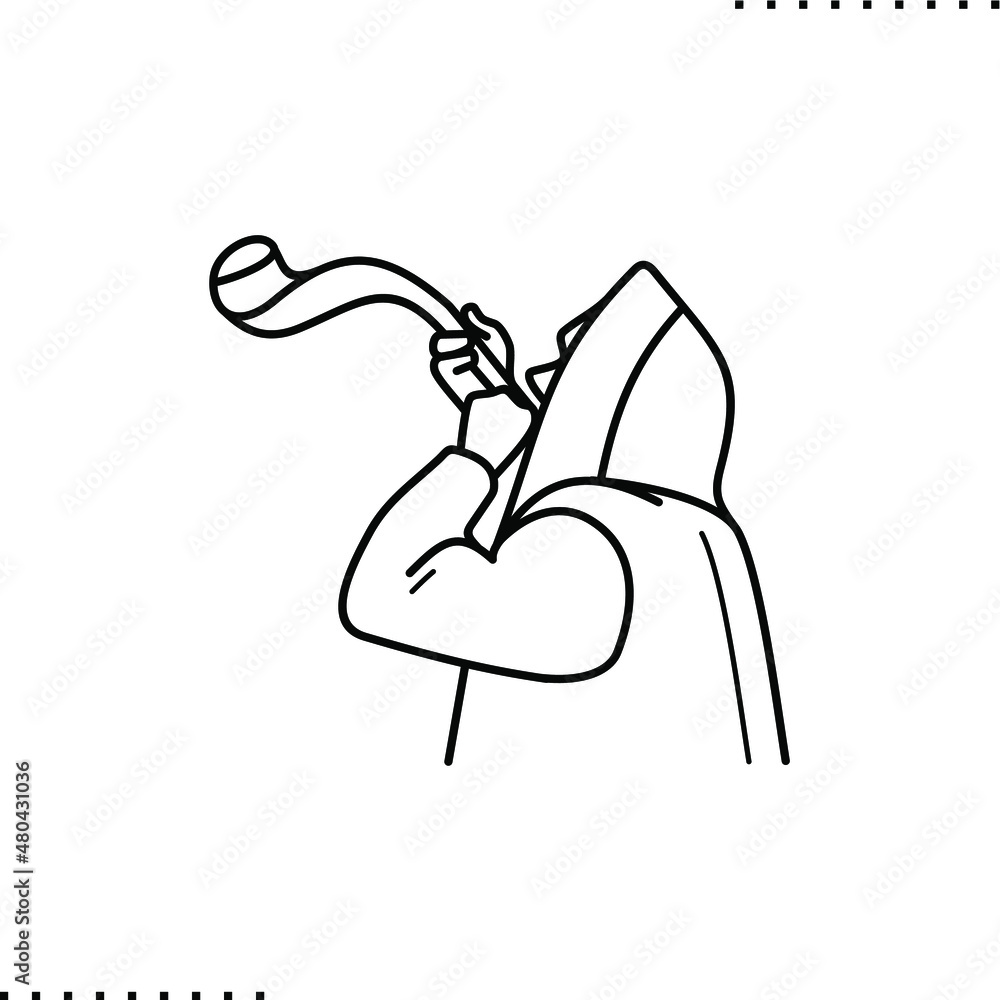 Jewish prayer blowing in shofar in Rosh Hashanah day, horn Judaism