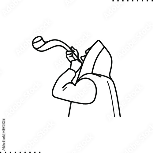Jewish prayer blowing in shofar in Rosh Hashanah day, horn  Judaism religion vector illustration isolated on white