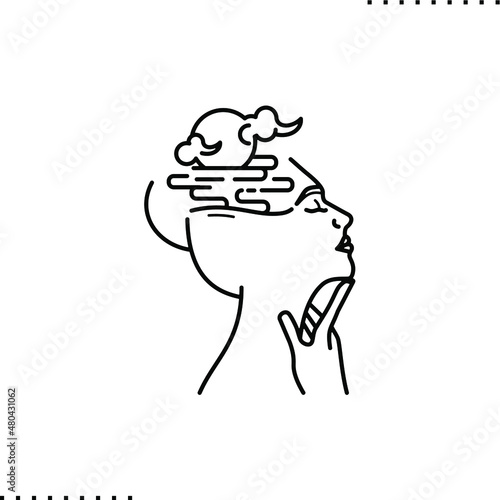 The abstract face of the woman in meditation, reflection, a symbol of reset, contemplation, subconscious vector illustration isolated on white