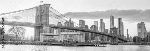 New York City skyline cityscape of Manhattan with brooklyn bridge in USA