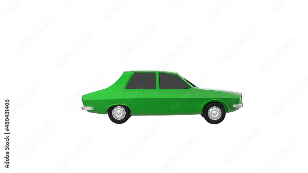 green car side view without shadow 3d