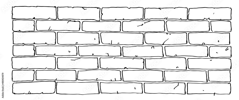 Brick stone wall. Outline sketch. Hand drawing is isolated on a white background. Vector Brick stone wall. Outline sketch. Hand drawing is isolated on a white background. Vector