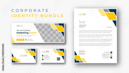 Corporate branding identity design. Professional business Facebook cover page timeline web ad banner template with letterhead, business card design bundle 