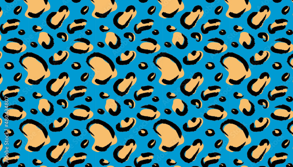 Leopard skin pattern in abstract style on blue background. Wild animal vector seamless background. Leopard skin pattern in abstract style on blue background. Wild animal vector seamless background.