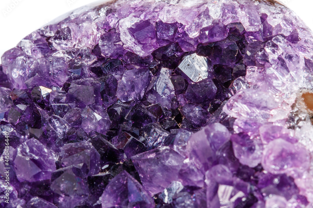 Amethyst Crystal Druse macro mineral on white background Amethyst Crystal Druse macro mineral on white background