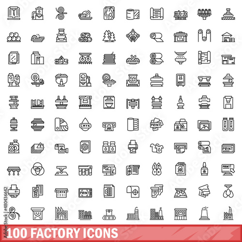 100 factory icons set, outline style