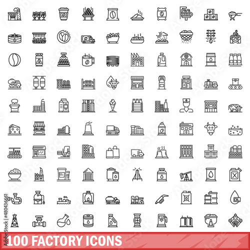 100 factory icons set, outline style