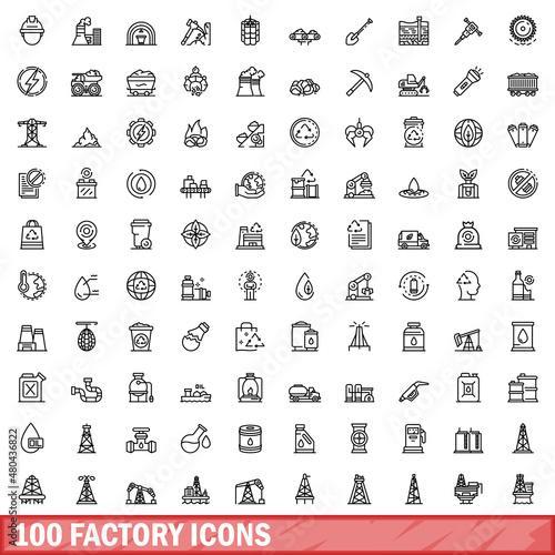 100 factory icons set, outline style