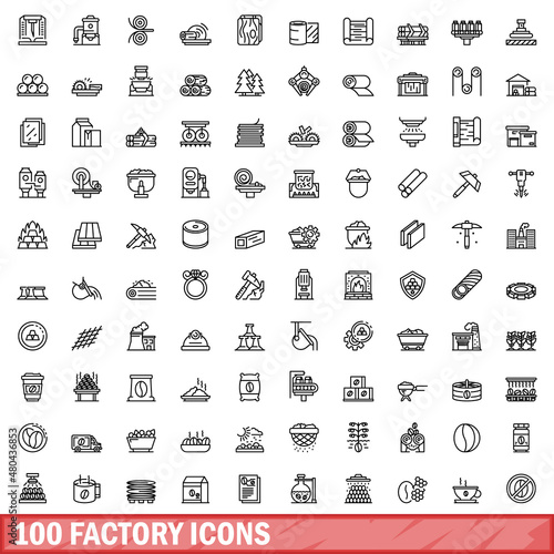 100 factory icons set, outline style