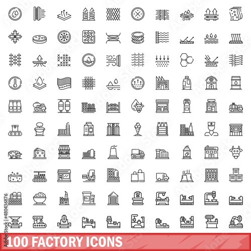100 factory icons set, outline style
