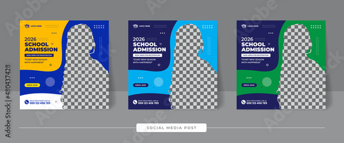 School admission marketing social media Instagram post template, web banner square flyer template