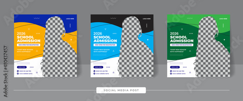 School admission marketing social media Instagram post template, web banner square flyer template