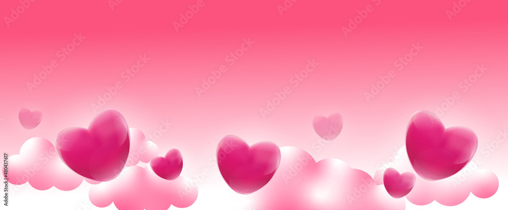 flying hearts on a pink background. Vector symbols of love for Happy Women, Mother, Valentine's Day, greeting card design.
