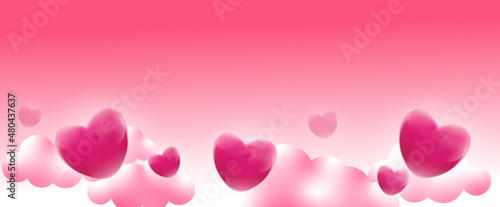 flying hearts on a pink background. Vector symbols of love for Happy Women, Mother, Valentine's Day, greeting card design.