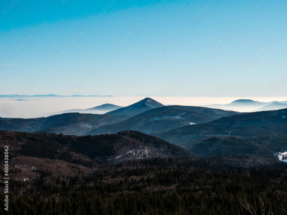 Vosges mountains and the Alps in the distance. France