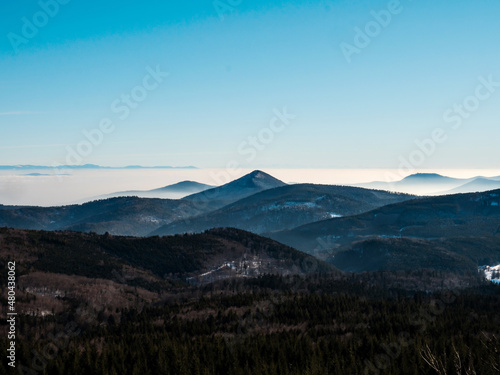 Vosges mountains and the Alps in the distance. France