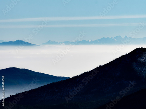 Vosges mountains and the Alps in the distance. France