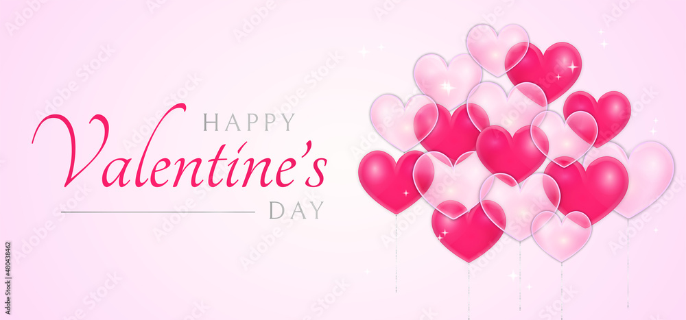Pastel Pink Happy Valentine's Day Illustration with Hearts