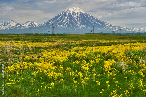 Kamchatka, Russia. Tourist land of volcanoes and wildlife. Travel, mountaineering and extreme. National natural parks Russian photo