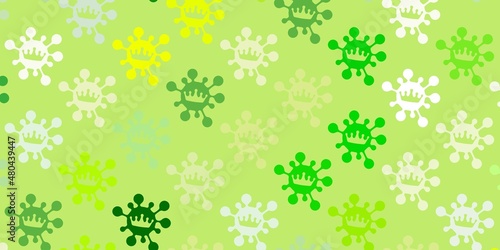 Light green, yellow vector backdrop with virus symbols.