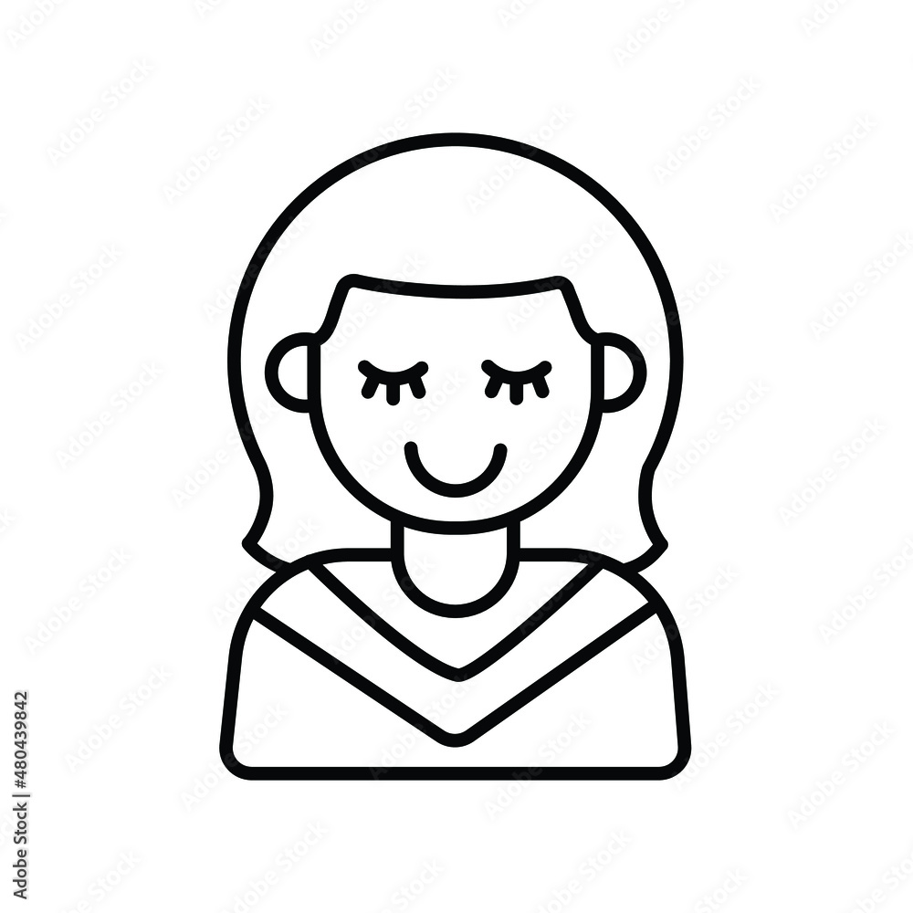 Relaxed Little Girl Character Line Icon