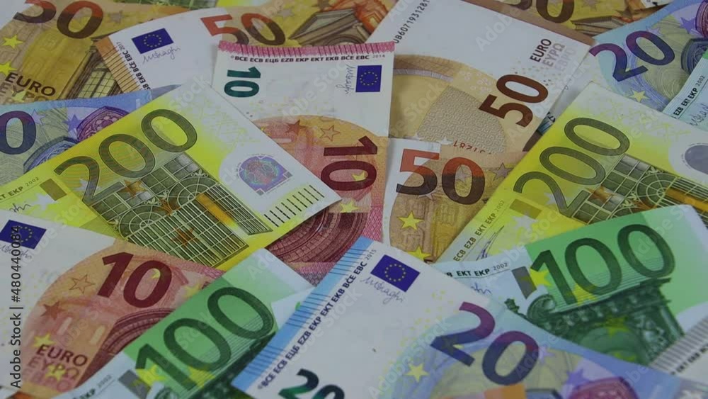 Flat lay of euro bills banknote for financial background Flat lay of euro bills banknote for financial background