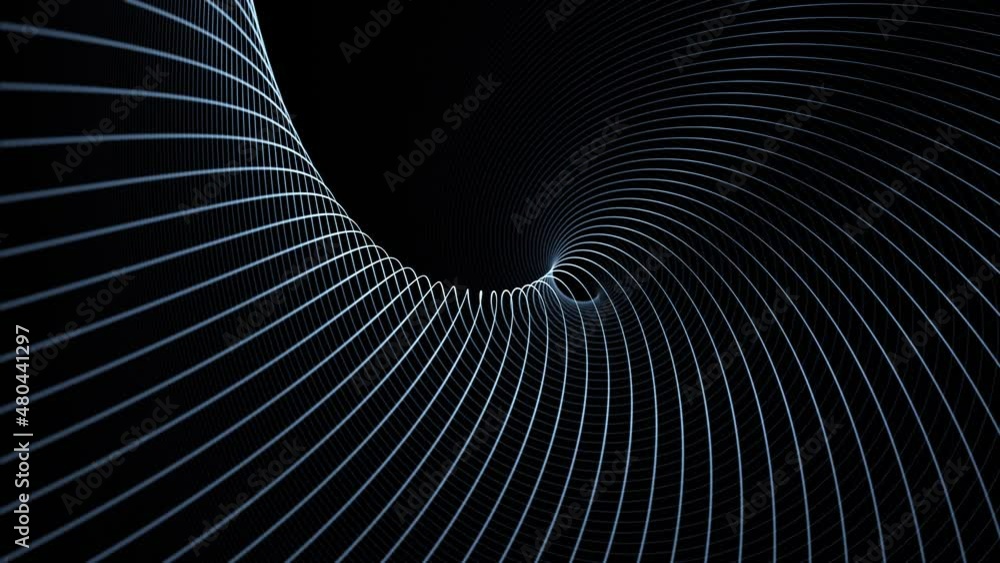 Abstract rotating white lines pattern on clean black background seamless loop animation.