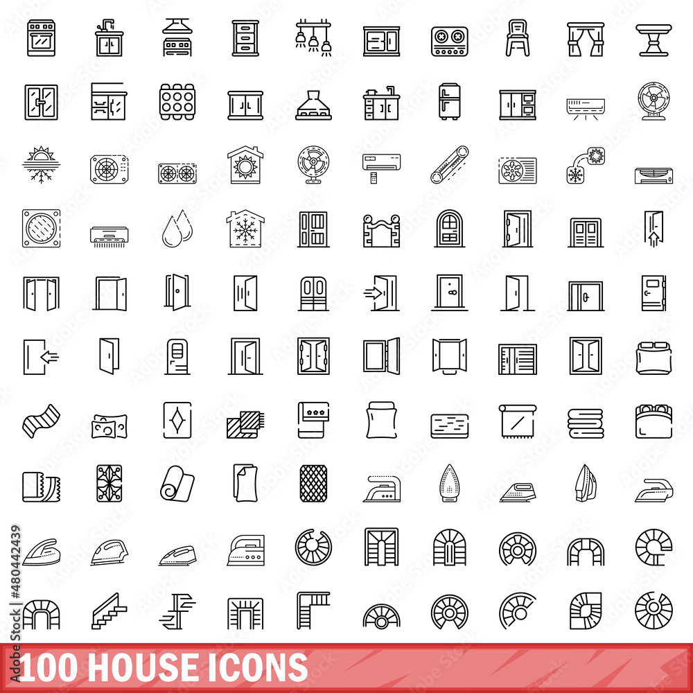 100 house icons set, outline style 100 house icons set, outline style