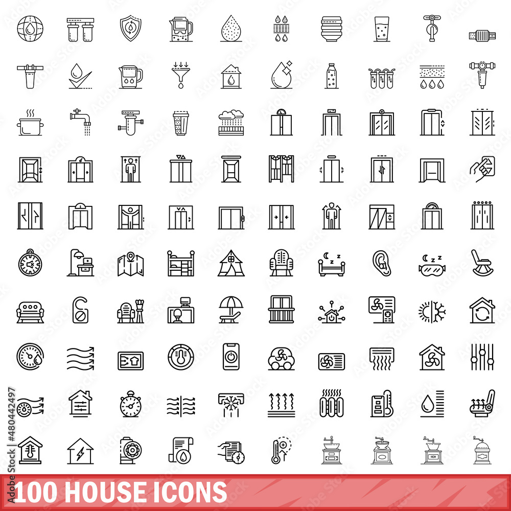 100 house icons set, outline style 100 house icons set, outline style