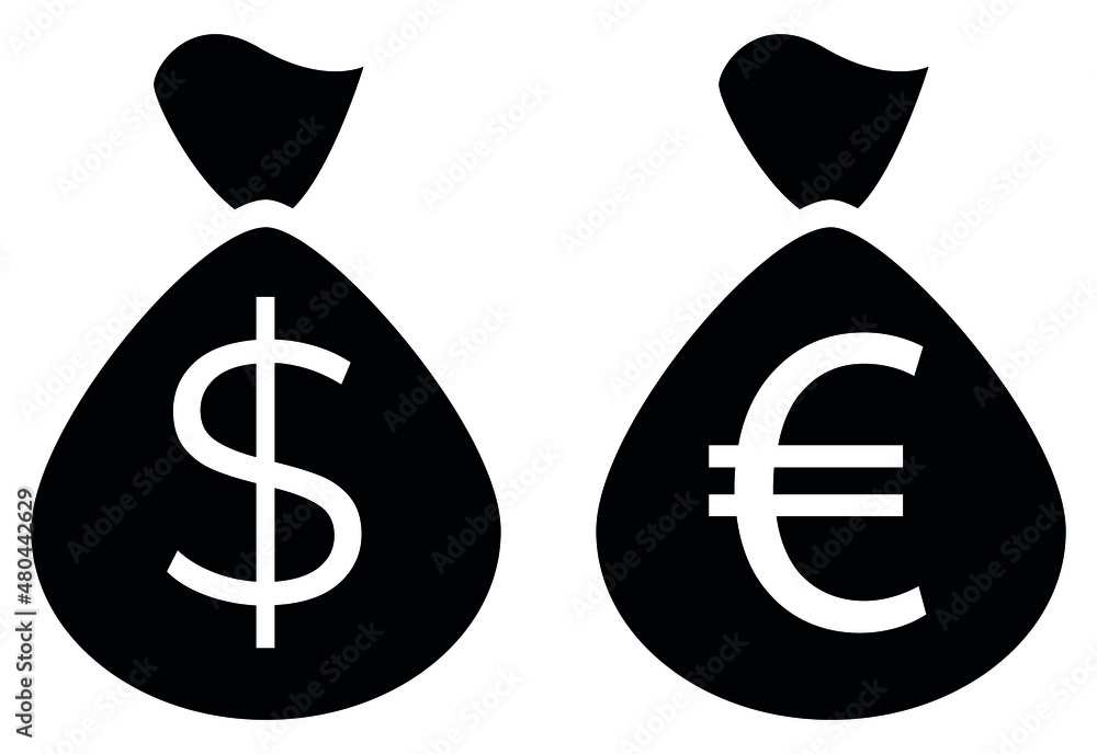Money bag icon with dollar and euro symbol. Vector illustration isolated on a white background. Editable Stroke Money bag icon with dollar and euro symbol. Vector illustration isolated on a white background. Editable Stroke