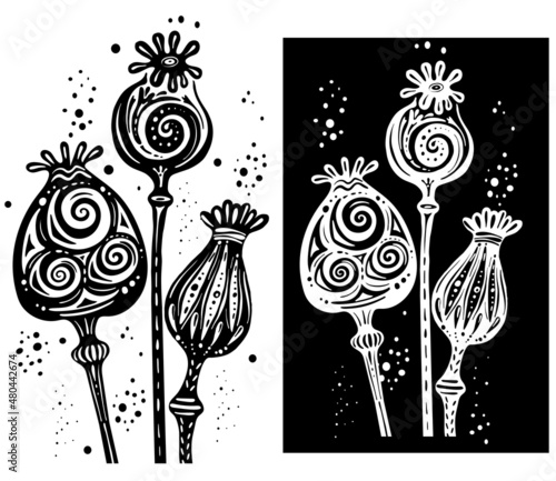 Decorative black and white Black Poppy Heads Stencil