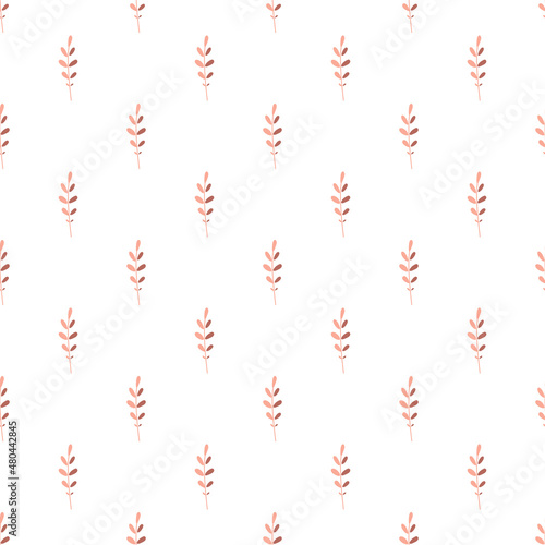 Leaves sprigs twigs leafage stem branch seamless pattern. Botanical background. Flat drawing. Fashion design.