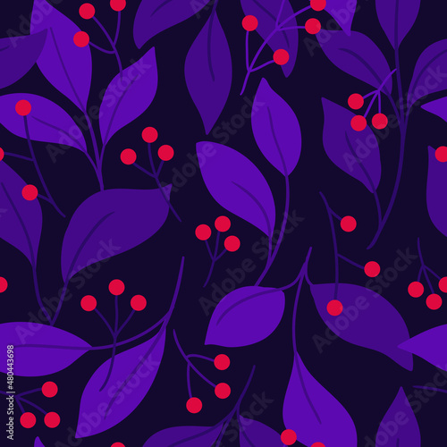 seamless pattern trendy leaves, botanical vector nature illustration