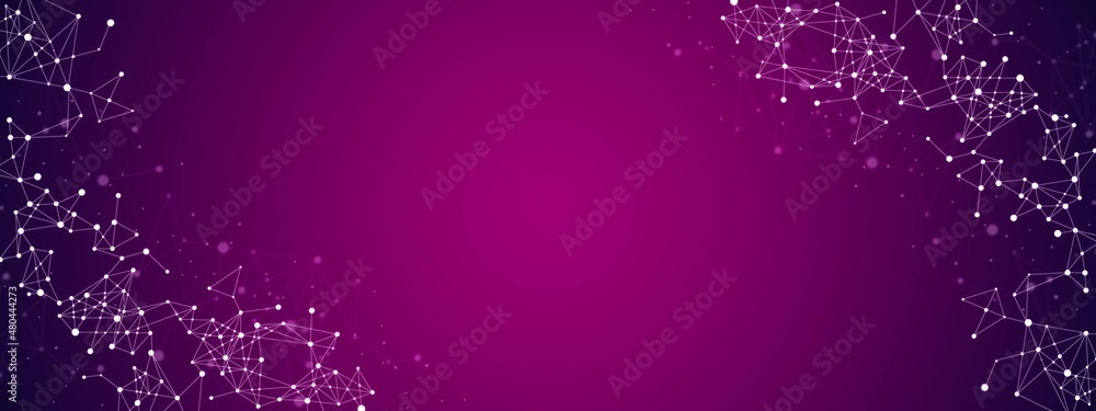 Vector abstract background frame. Texture of damaged network, thin plexus, connections. Design digital technologies, networks. Dots and lines of wave pattern, neon glow frame. Poster medicine, web