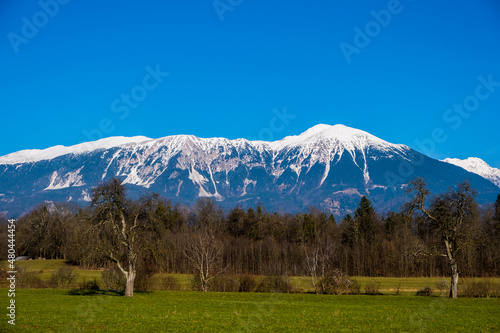 Winter morning in the mountains. Triglav National Park. Julian Alps in Slovenia, Europe