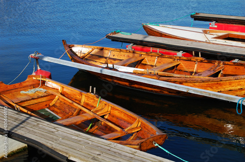 Wooden boats during summer. Grimstad, Norway. photo