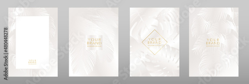 Fashionable pastel color cover design collection. Creative elegant tropical background abstract floral pattern. Modern vector set for wedding invite, eco catalog, template, beauty menu.