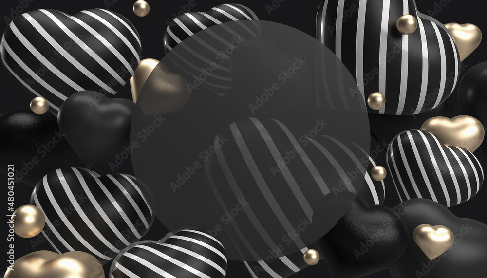 black and gold heart background. 3d heart card Stock Illustration Adobe Stock