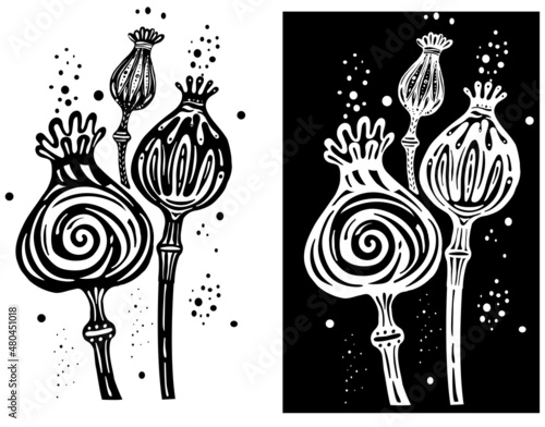 Decorative black and white Black Poppy Heads Stencil