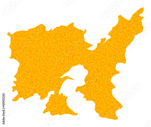 Vector Golden map of Lemnos Island. Map of Lemnos Island is isolated on a white background. Golden particles pattern based on solid yellow map of Lemnos Island.