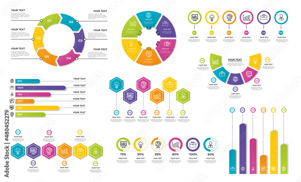 Modern set infographic template with diagram and statistics bars ...