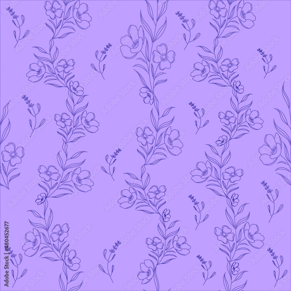 Purple leaves and flowers on a purple background. Botanical composition. For wallpaper, background and postcards. Purple leaves and flowers on a purple background. Botanical composition. For wallpaper, background and postcards.