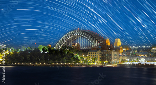 Sydney Harbour Bridge star trails in the night sky NSW Australia  © Elias Bitar