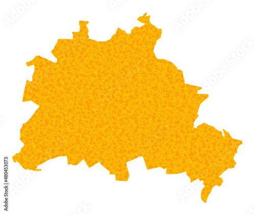 Vector Gold map of Berlin City. Map of Berlin City is isolated on a white background. Gold particles pattern based on solid yellow map of Berlin City.