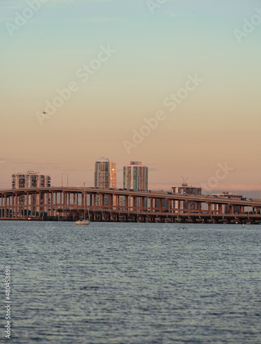 sunset over the sea bridge buildings horizon sky sea Miami Florida usa  © Alberto GV PHOTOGRAP