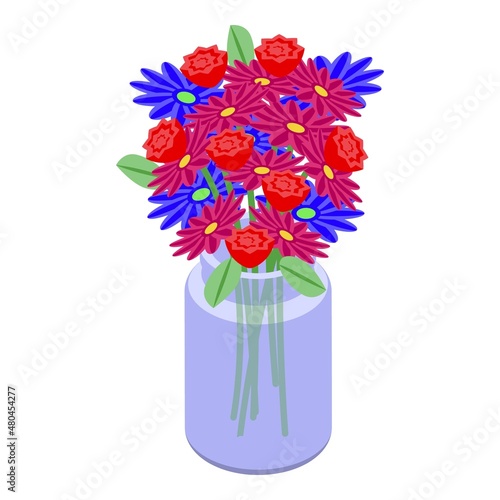 Flower in jar icon isometric vector. Gift bouquet