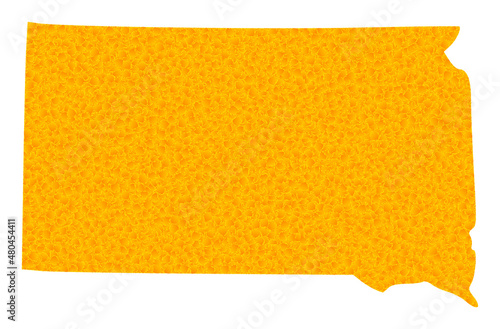Vector Golden map of South Dakota State. Map of South Dakota State is isolated on a white background. Golden items mosaic based on solid yellow map of South Dakota State.