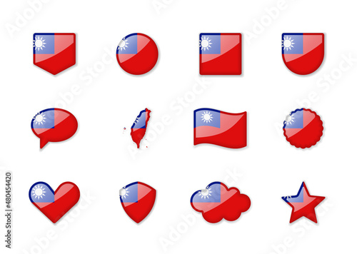 Free Download Taiwan - set of shiny flags of different shapes. - GFXLoad